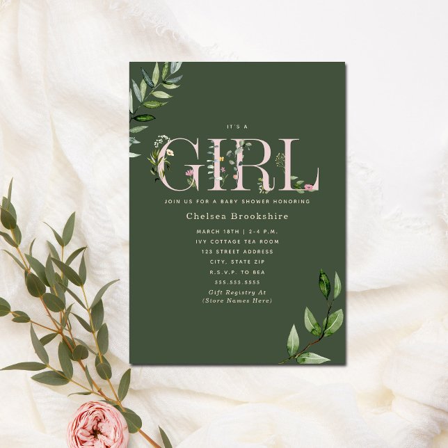 Invitación Eucalyptus Green Pink Chica Baby Shower (Subido por el creador)