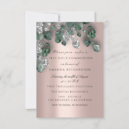 Invitación Eucalyptus Green Silver First Holy Communia