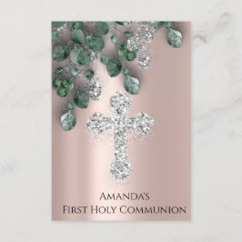 Invitación Eucalyptus Green Silver First Holy Communia