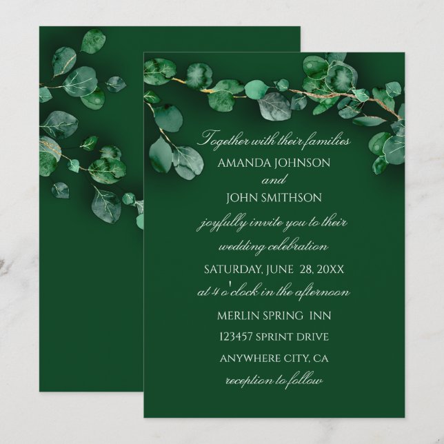 Invitación Eucalyptus Green Unique Boda De Bosques Rústicos (Anverso / Reverso)