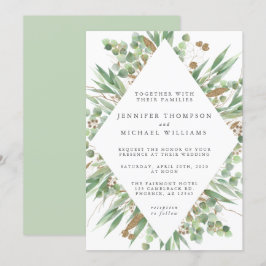 Invitación Eucalyptus Green Watercolor & Gold Boda