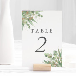 Invitación Eucalyptus Green Watercolor & Gold Table Number