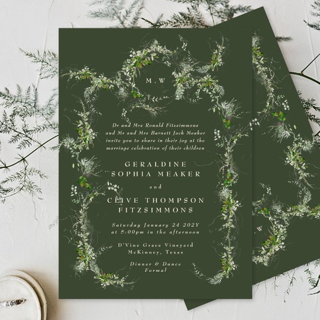 Invitación Eucalyptus Green Wreath | Boda de monograma crema (Subido por el creador)