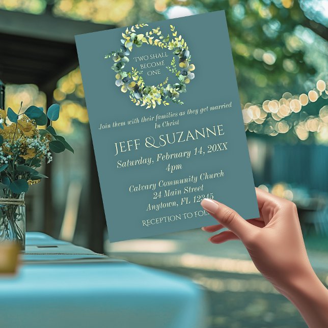 Invitación Eucalyptus Green Wreath Dos Se Convierte En Un Bod (Eucalyptus Green Wreath Two Become One Wedding Invitation)