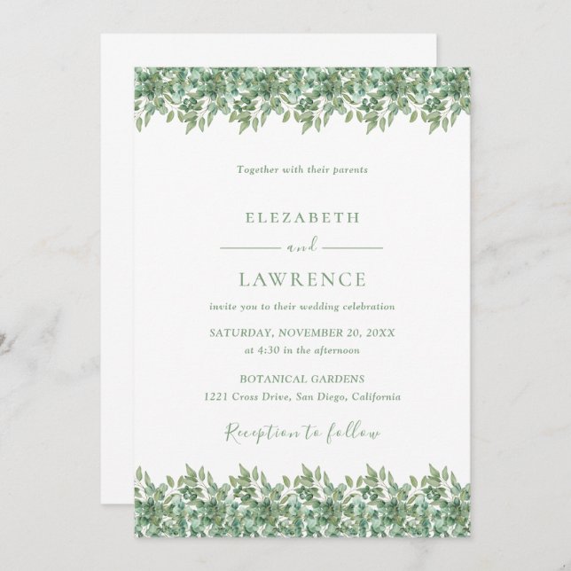 Invitación Eucalyptus Greenary Wedding (Anverso / Reverso)