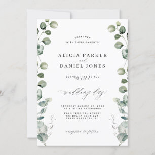 Invitación Eucalyptus greenerenery elegante boda de guiones