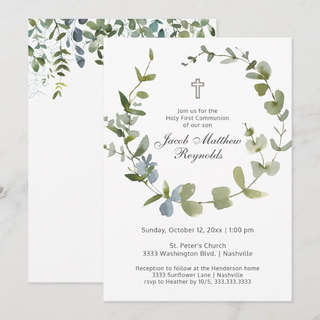 Invitación Eucalyptus Greenery (Anverso / Reverso)