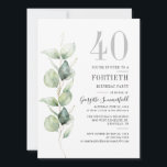 Invitación Eucalyptus Greenery 40.º Fiesta de cumpleaños<br><div class="desc">Crea tu propia invitación a la fiesta de cumpleaños de acuarela botánica usando nuestro Eucalyptus deja la plantilla de invitación haciendo clic en el botón "Personalizar"</div>