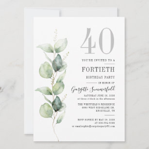 Invitación Eucalyptus Greenery 40.º Fiesta de cumpleaños