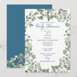 Invitación Eucalyptus Greenery Baby Boy Baby Shower Azul