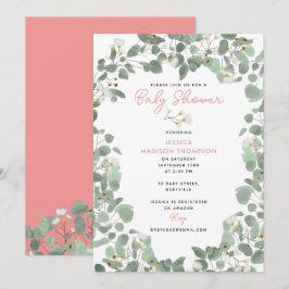 Invitación Eucalyptus Greenery Baby Girl Pink Baby Shower