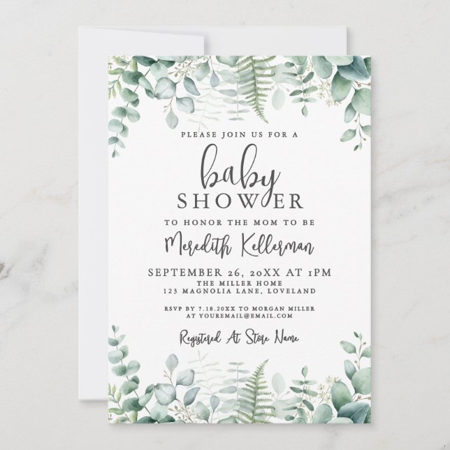Invitación Eucalyptus Greenery Baby Shower (Anverso)