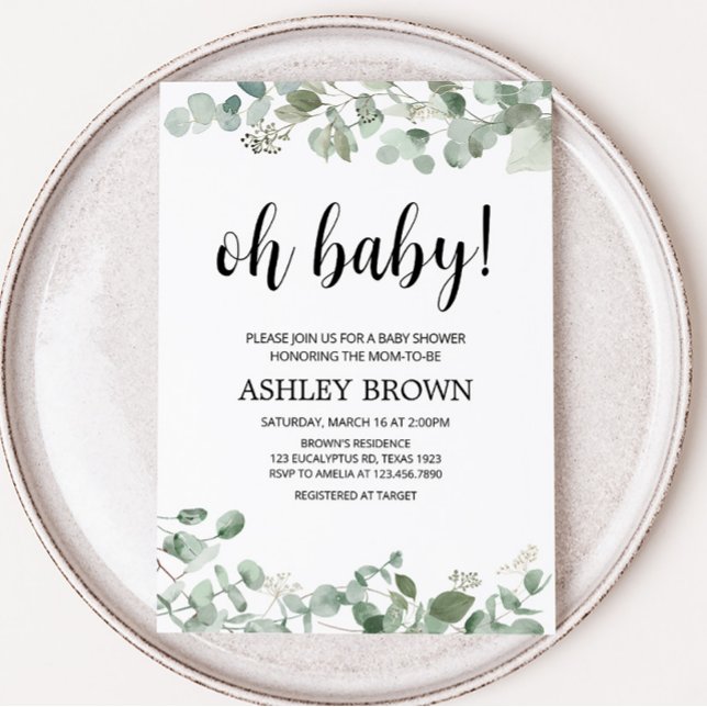 Invitación Eucalyptus Greenery Baby Shower (Oh Baby Greenery Baby Shower Invitation)