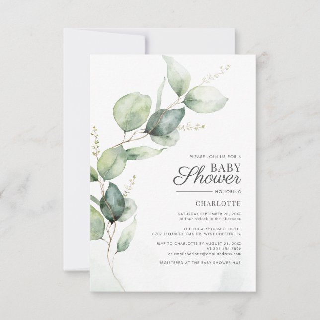 Invitación Eucalyptus Greenery Baby Shower (Anverso)