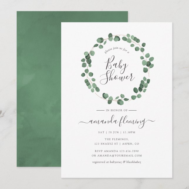 Invitación Eucalyptus Greenery Baby Shower (Anverso / Reverso)