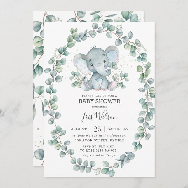 Invitación Eucalyptus Greenery Baby Shower Boy (Anverso / Reverso)