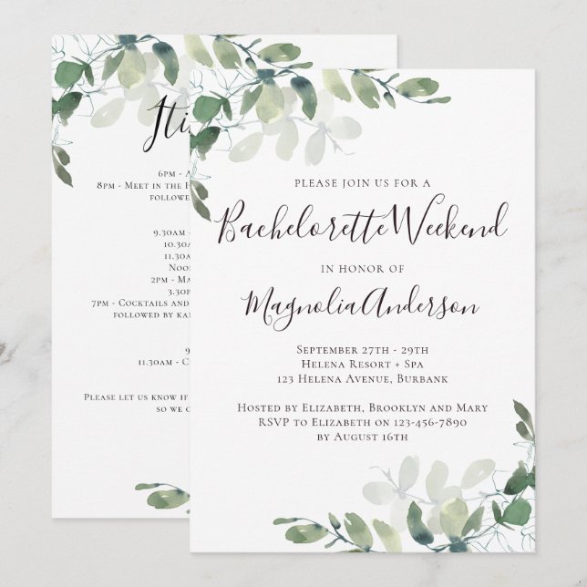 Invitación Eucalyptus Greenery Bachelorette Fiesta de fin de  (Anverso / Reverso)