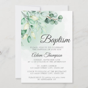 Invitación Eucalyptus Greenery Baptismo Simple