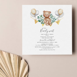 Invitación Eucalyptus Greenery Bear Baby Shower Succulent