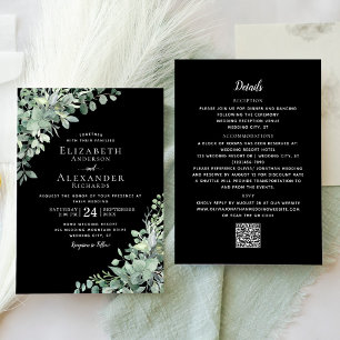 Invitación Eucalyptus Greenery Black All In One Boda