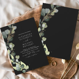 Invitación Eucalyptus Greenery Black Elegant Wedding