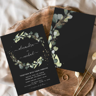 Invitación Eucalyptus Greenery Black Elegant Wedding