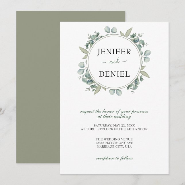 Invitación Eucalyptus Greenery Boda Botánico (Anverso / Reverso)