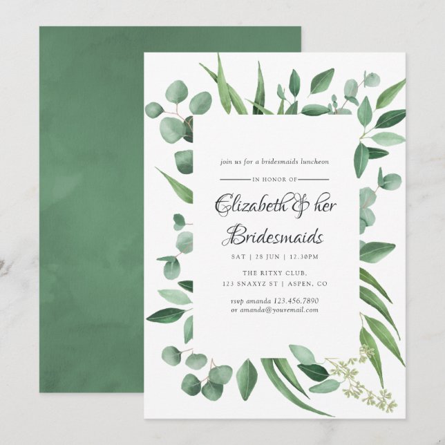 Invitación Eucalyptus Greenery Boda Bridesmaids Luncheon (Anverso / Reverso)