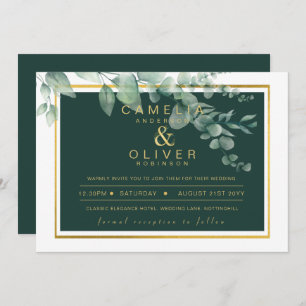Invitación Eucalyptus Greenery Boda Esmeralda de oro CÓDIGO Q