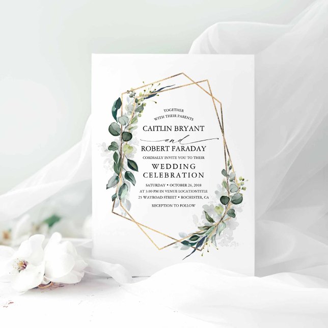 Invitación Eucalyptus Greenery Boda Geométrico Moderno (Eucalyptus Greenery Wedding Invitations)