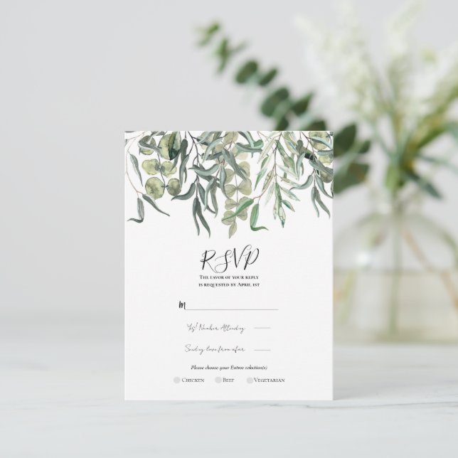 Invitación Eucalyptus Greenery Boda mínima RSVP (Anverso de pie)