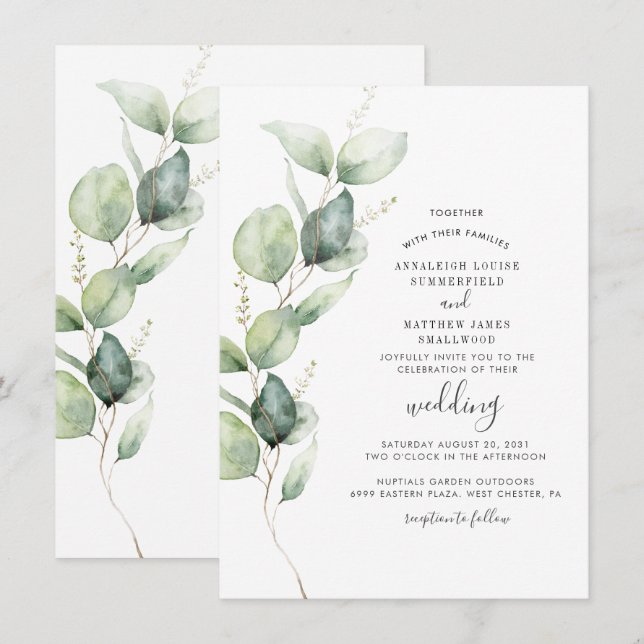 Invitación Eucalyptus Greenery Boda moderno (Anverso / Reverso)
