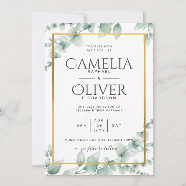 Invitación Eucalyptus Greenery Boda QR CÓDIGO Presupuesto mod (Anverso)
