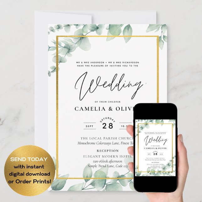 Invitación Eucalyptus Greenery Boda QR CÓDIGO Presupuesto mod (Subido por el creador)