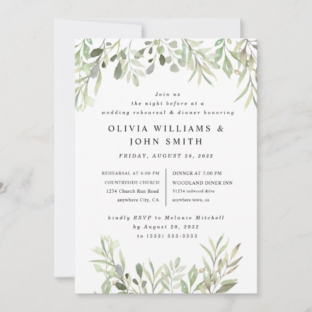 Invitación Eucalyptus Greenery Boda simple (Anverso)