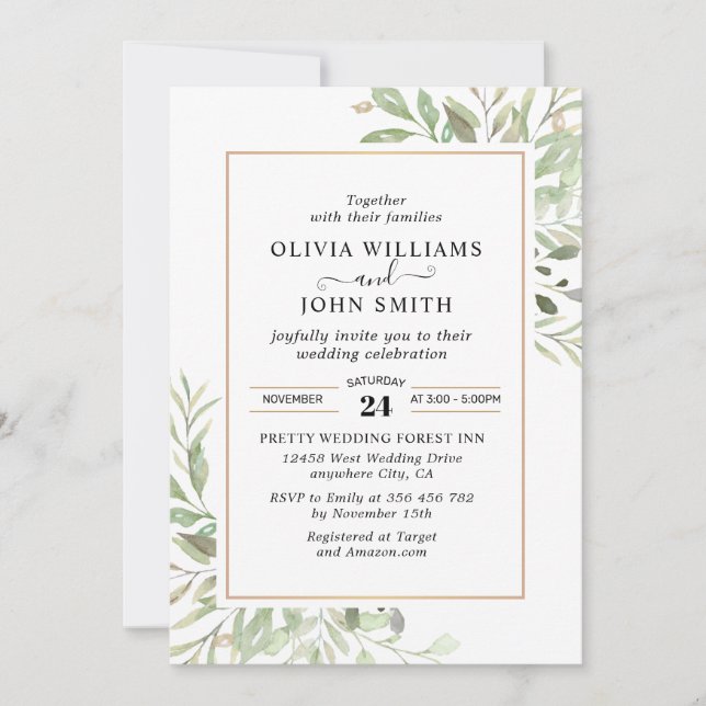 Invitación Eucalyptus Greenery Boda simple L008 (Anverso)