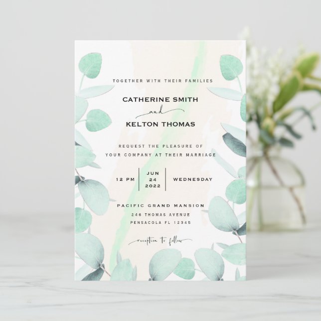 Invitación Eucalyptus Greenery Boda simple y moderno (Anverso de pie)