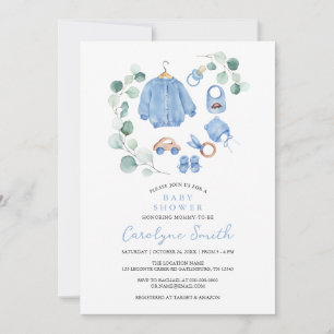 Invitación Eucalyptus Greenery Boho Clothes Boy Baby Shower