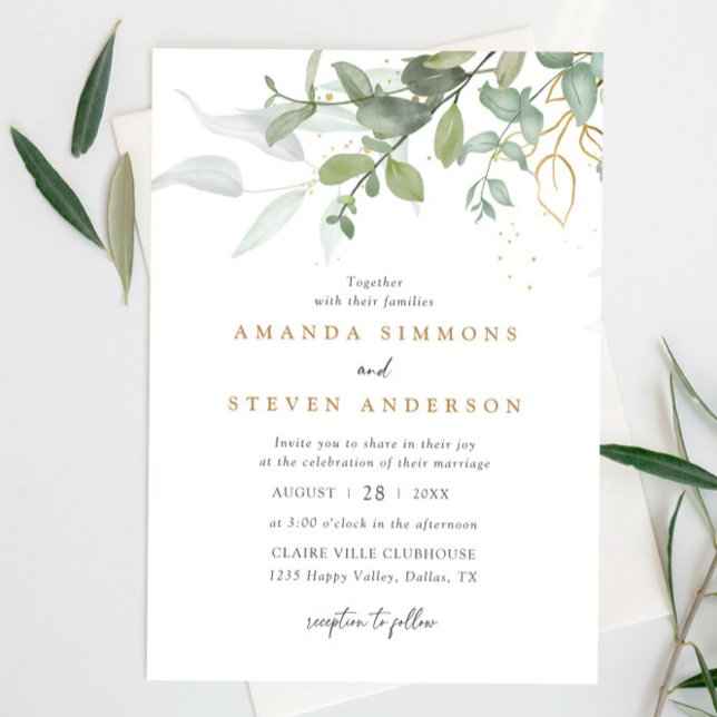 Invitación Eucalyptus Greenery Boho Sage Green Gold Boda (Subido por el creador)