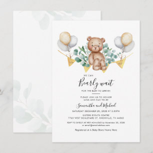 Invitación Eucalyptus Greenery Botanic Bear Baby Shower