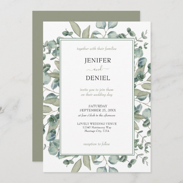 Invitación Eucalyptus Greenery Botanical Wedding (Anverso / Reverso)