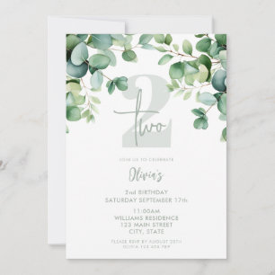 Invitación Eucalyptus Greenery Botánico Segundo Cumpleaños