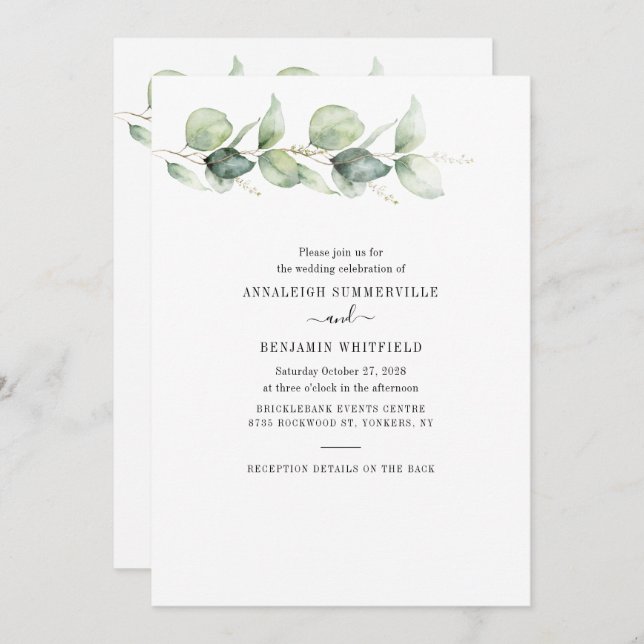 Invitación Eucalyptus Greenery Botánico Todo en un Boda (Anverso / Reverso)