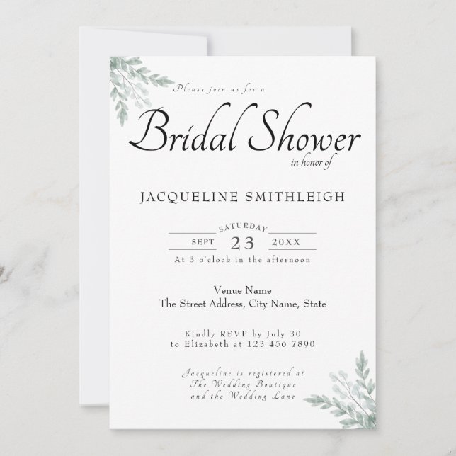 Invitación Eucalyptus Greenery Bridal Shower (Anverso)