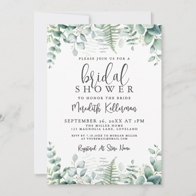 Invitación Eucalyptus Greenery Bridal Shower (Anverso)