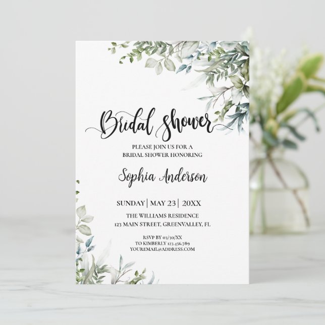 Invitación Eucalyptus Greenery Bridal Shower Boho Rustic (Anverso de pie)