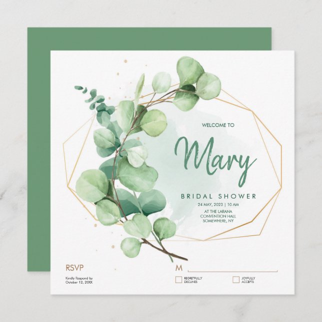 Invitación Eucalyptus Greenery Bridal Shower RSVP Con (Anverso / Reverso)
