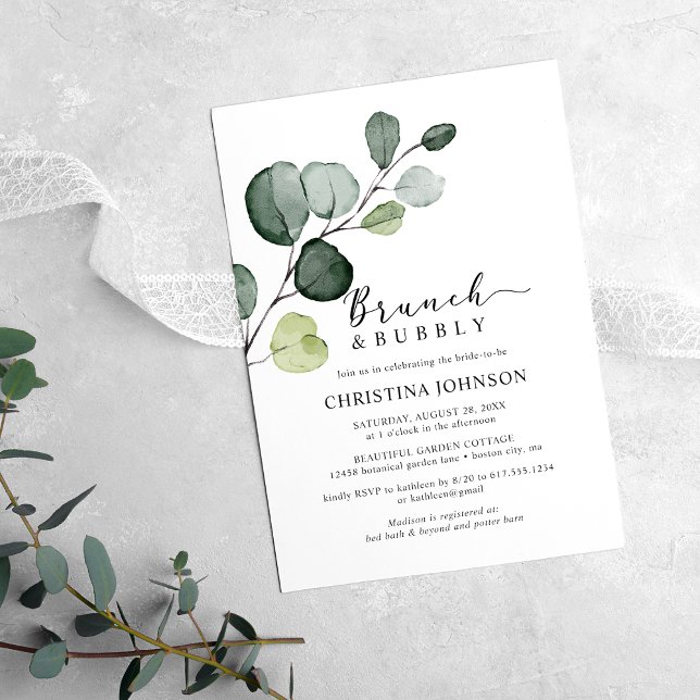 Invitación Eucalyptus Greenery Brunch Bubbly Bridal Shower (Subido por el creador)
