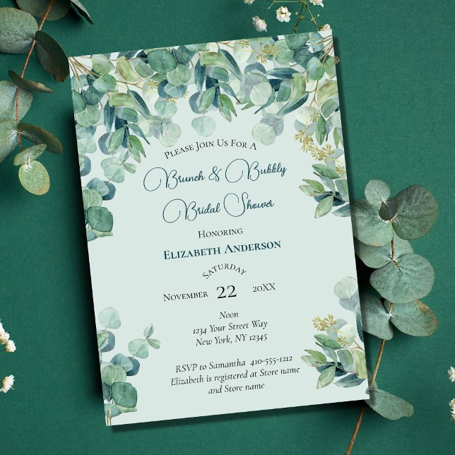 Invitación Eucalyptus Greenery Brunch Bubbly Bridal Shower (Subido por el creador)