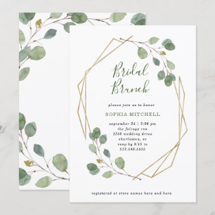 Invitación Eucalyptus Greenery   Brunch de novia geométrica